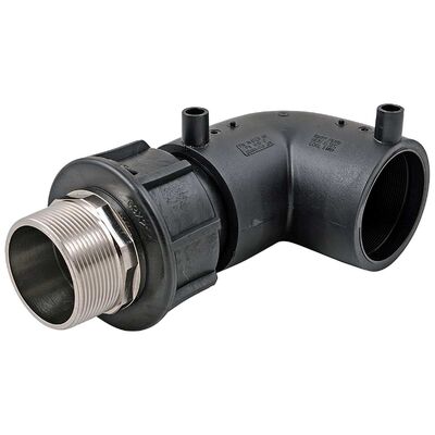 PE100 90° Electrofusion Transition Elbow | 0.75-2" Male BSPT Thread | 4mm Auto Pin | Water PN16 / Gas 10 Bar | Metallic-to-PE Pipe Transition, House Service & Domestic Connections DN25-63