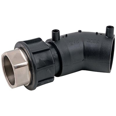 PE100 45° Electrofusion Transition Elbow | Female BSPP Thread | 4mm Auto Pin | Water PN16 / Gas 10 Bar | Metal-to-Plastic Adaptor for Gas Distribution, Water Supply & Imperial Fittings DN32-63