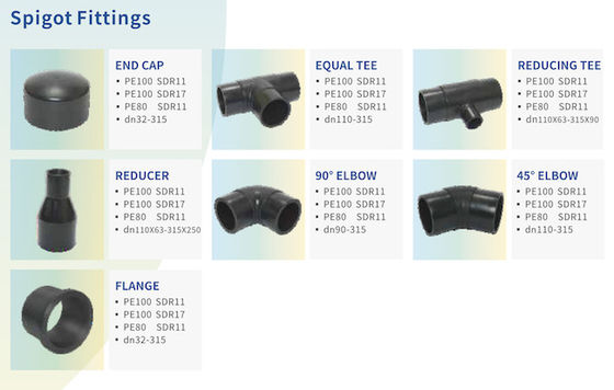 Black Spigot Fittings Hot Fusion HDPE 45° Elbow Electrofusion Reducing Sleeve