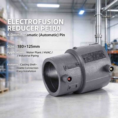 PE100 Electrofusion Reducer DN20x16-DN180x125 | 4.0mm Fusamatic Auto Pin SDR11 | PN16 Water / 10 Bar Gas | Welded PE Pipe Size Transition for Water, Gas, Mining & Irrigation