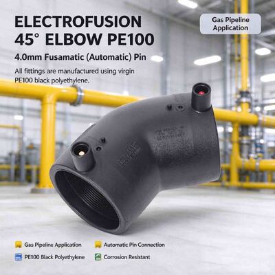 45° Electrofusion Elbow PE100 DN32-250 | 4.0mm Fusamatic Auto Pin | Water PN16 / Gas 10 Bar | Gentle-Angle Welded Bends Minimizing Flow Resistance in Water, Gas & Irrigation Lines