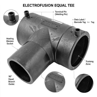 Electrofusion Equal Tee PE100 DN20-250mm | 4.0mm Fusamatic Auto Pin | Water PN16 / Gas 10 Bar | Three-Way Full-Bore Branch Joints for Reliable Flow Distribution in Gas & Water Networks
