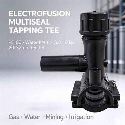 PE100 Electrofusion Multiseal Tapping Tee Underclamp DN40-225 | 4mm Auto Pin | Water PN16 / Gas 10 Bar | Live-Main Tap-Ins with Tamper-Proof LockCap & Twin O-Ring Leak Protection for Water & Gas
