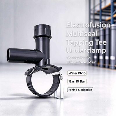 Toggle-Clamp Electrofusion Tapping Tee for PE100 Mains | 40-63mm Outlet | 4mm Auto Pin | Water PN16 / Gas 10 Bar | Snap-On Tool-Free Branch Connections for Live Gas & Water Networks