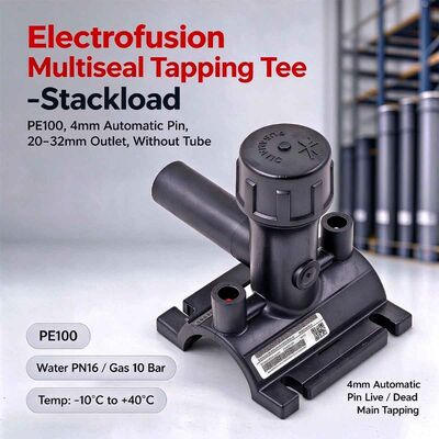 Stackload Electrofusion Tapping Saddle | 20-32mm Outlet | 4mm Auto Pin | Water PN16 / Gas 10 Bar | Stackable Space-Saving Storage for Live-Main Service Taps up to DN355