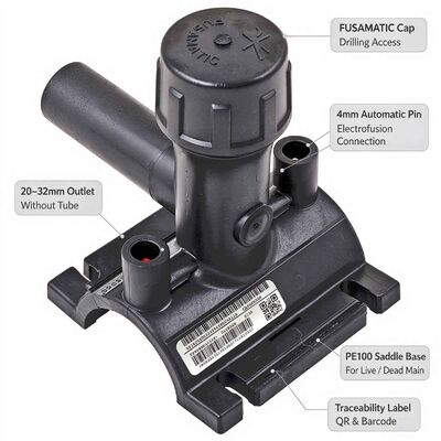 Stackload Electrofusion Tapping Saddle | 20-32mm Outlet | 4mm Auto Pin | Water PN16 / Gas 10 Bar | Stackable Space-Saving Storage for Live-Main Service Taps up to DN355
