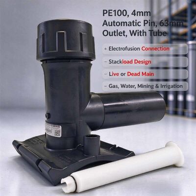 PE100 Electrofusion Multiseal Tapping Saddle | 63mm Outlet with Built-In Cutter Tube | 4mm Auto Pin | Water PN16 / Gas 10 Bar | Instant Live-Main Tapping for DN250-450 Gas, Water & Mining Networks