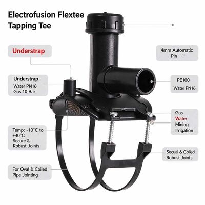 Flextee Electrofusion Tapping Tee for Oval & Coiled PE Pipe | 40-180mm Mains | 20-32mm Outlet | 4mm Auto Pin | Understrap Screw-Fast Fixing, No Re-Rounding Clamps for Gas, Water & Irrigation