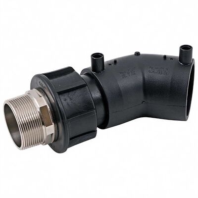 PE100 45° Electrofusion Transition Elbow | Brass Male BSPT Thread | 4mm Auto Pin | Water PN16 / Gas 10 Bar | Low-Pressure-Drop PE-to-Metal Pipe Adapter for Gas & Water Service Lines DN32-63