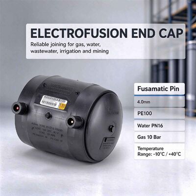 PE100 Electrofusion End Cap | 4mm Automatic Pin | Water PN16 / Gas 10 Bar | Sealed Pipe-End Termination for Gas Distribution, Water Supply, Drainage & Mining Networks | DN20-250