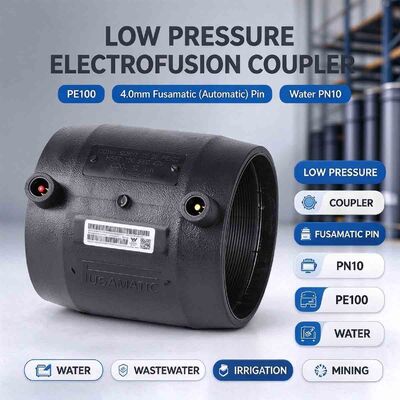 PE100 Low Pressure Electrofusion Coupler | 4mm Automatic Pin | PN10 | SDR17-26 Thin Wall | DN110-280 | Auto-Parameter Welding for Water, Wastewater, Irrigation & Mining Networks