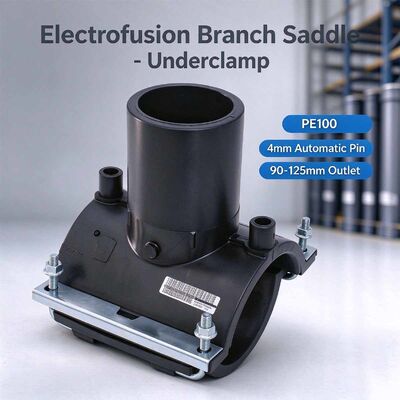 PE100 Heavy-Duty Branch Saddle | Underclamp | 4mm Auto Pin | Large-Bore 90-125mm Outlet | Water PN16 / Gas 10 Bar | DN90-250 Main | High-Flow Branching for Gas, Water, Mining & Irrigation Networks