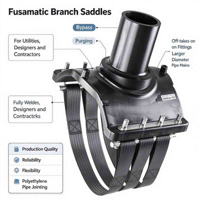 PE100 Large-Diameter Branch Saddle | Under Strap | Manual Pin | 110/125mm Outlet | SDR 11-26 | Water PN16 / Gas 10 Bar | DN225-630 Main | Heavy Branching for Gas, Water, Mining & Wastewater