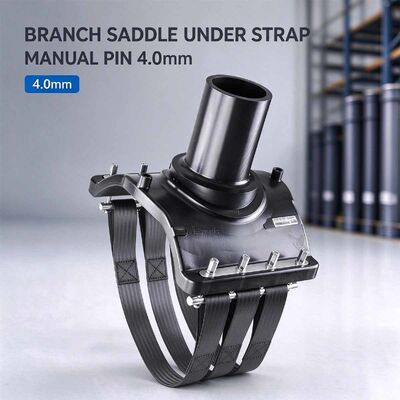 PE100 Large-Diameter Branch Saddle | Under Strap | Manual Pin | 110/125mm Outlet | SDR 11-26 | Water PN16 / Gas 10 Bar | DN225-630 Main | Heavy Branching for Gas, Water, Mining & Wastewater