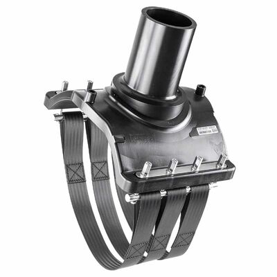 PE100 Large-Diameter Branch Saddle | Under Strap | Manual Pin | 110/125mm Outlet | SDR 11-26 | Water PN16 / Gas 10 Bar | DN225-630 Main | Heavy Branching for Gas, Water, Mining & Wastewater