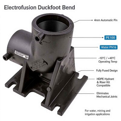 PE100 Duckfoot Bend | Fusamatic Auto Pin | 90mm SDR11-17.6 | Water PN16 | Fully Welded Hydrant & Riser Connector with Integral Base Eliminates Mechanical Joints for Water, Mining & Irrigation